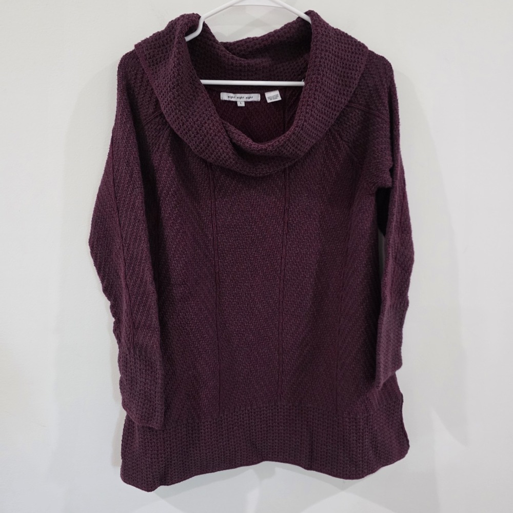 Womens Cowl Neck Sweater Size Large Cotton Knit Colorful Herringbone